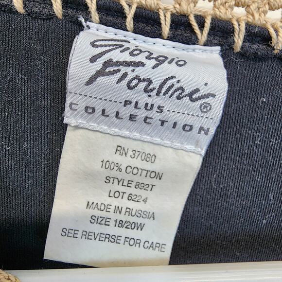 Vintage Giorgio Fiorlini Sweater Size 18/20W Crochet Fringe Black Embroidered - Picture 10 of 12